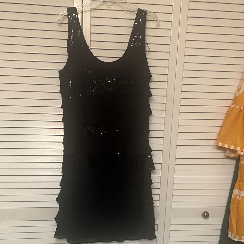 S.L. Fashions Black Sequin Tiered Dress - Picture 6 of 8
